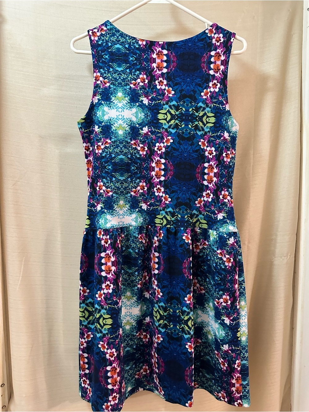 Cynthia Rowley Blue Floral Fit & Flare Sleeveless Dress Size 10 Stretch - Picture 7 of 8